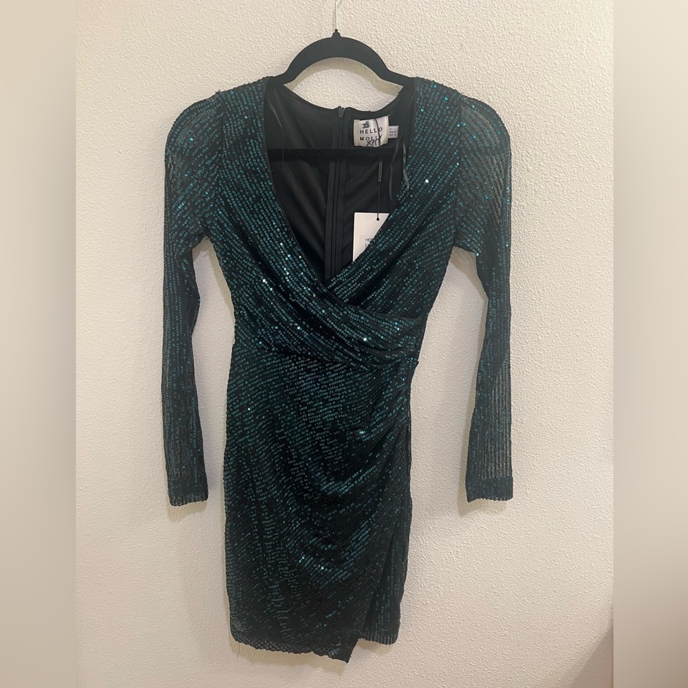 Hello Molly green sequin ruched wrap dress
